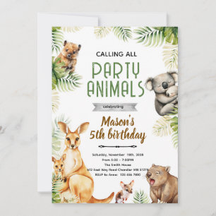 convite de festa de animais australianos