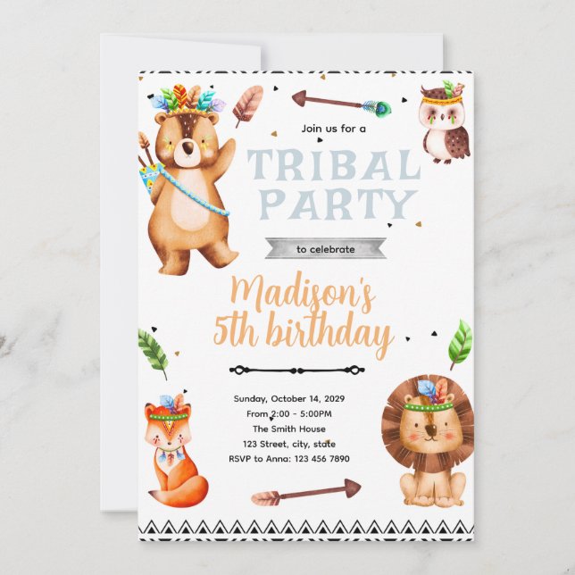 Convite de festa de animais tribais (Frente)