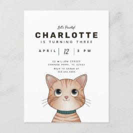 Convite de festa de aniversário com gatinho fofo