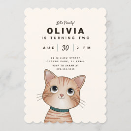 Convite de festa de aniversário com gatinho fofo