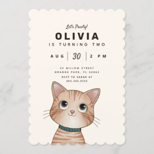 Convite de festa de aniversário com gatinho fofo