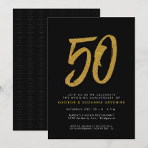 Convite de festa de aniversário de 50 anos preto e