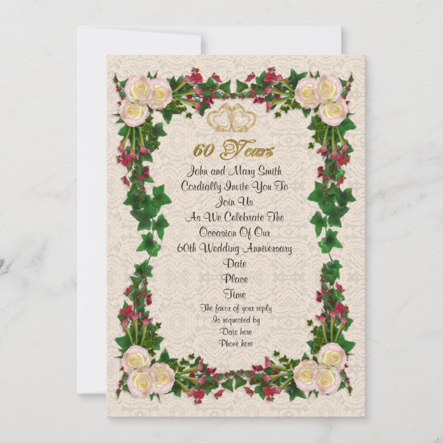 convite de festa de aniversário de 60 anos rosas (Frente)