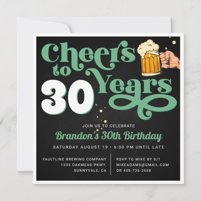 Convite de Festa de Aniversário de Cheers Verde (Frente)
