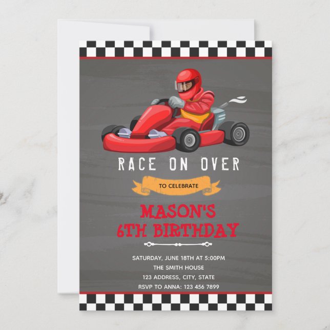 convite de festa de aniversário de kart (Frente)