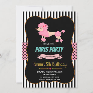 Convite de festa de aniversário de poodle rosa