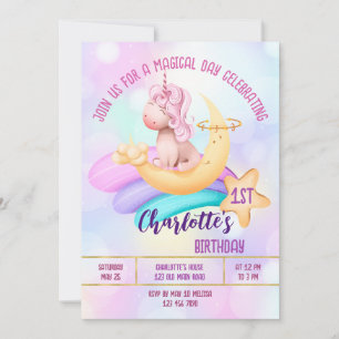 Convite de festa de aniversário de unicórnio arco-