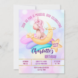 Convite de festa de aniversário de unicórnio arco-