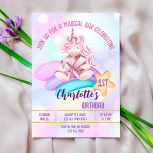 Convite de festa de aniversário de unicórnio arco-