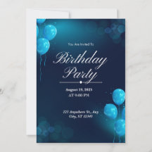 Convite de Festa de Aniversário Ilustrativo Azul E