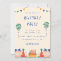 convite de festa de aniversário ilustrativo colora