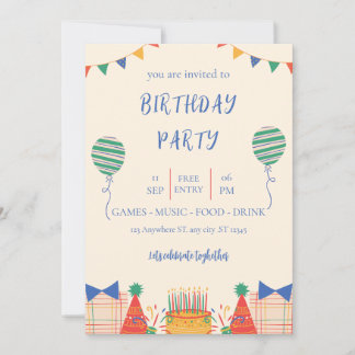 convite de festa de aniversário ilustrativo colora