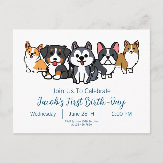 Convite de festa de aniversário para cachorrinho C (Frente)