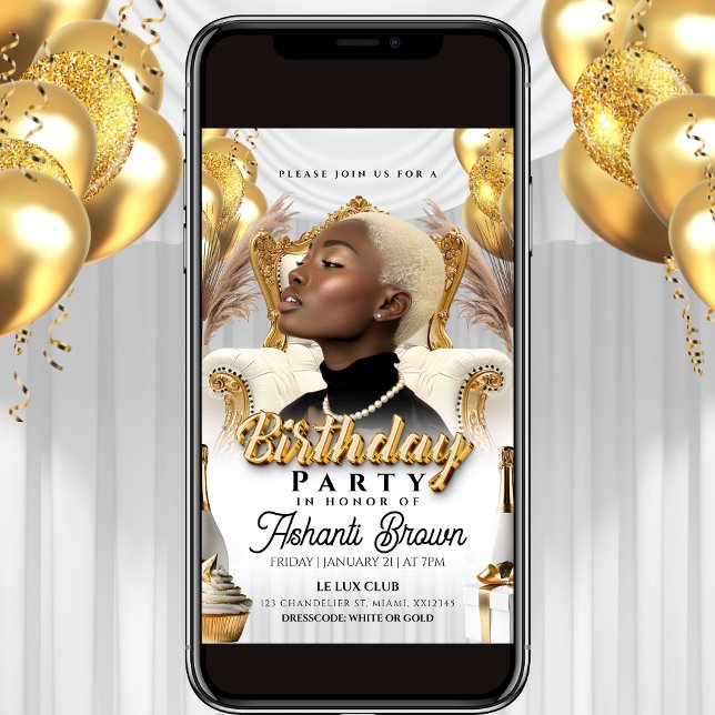 convite de festa de aniversário real em branco e d (Criador carregado)