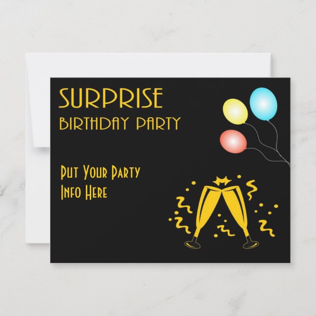 Convite de Festa de Aniversário Surpresa com Texto (Frente)