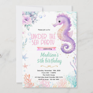convite de festa de aniversário tema cavalo-marinh