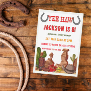 Convite de festa de aniversário YEEHAW rodeio de c