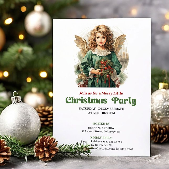 Convite de festa de anjo de Natal vitoriano chique (Chic Victorian Christmas angel party invitation

)