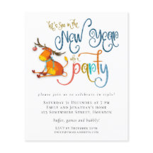 Convite de festa de Ano Novo divertido do veado co