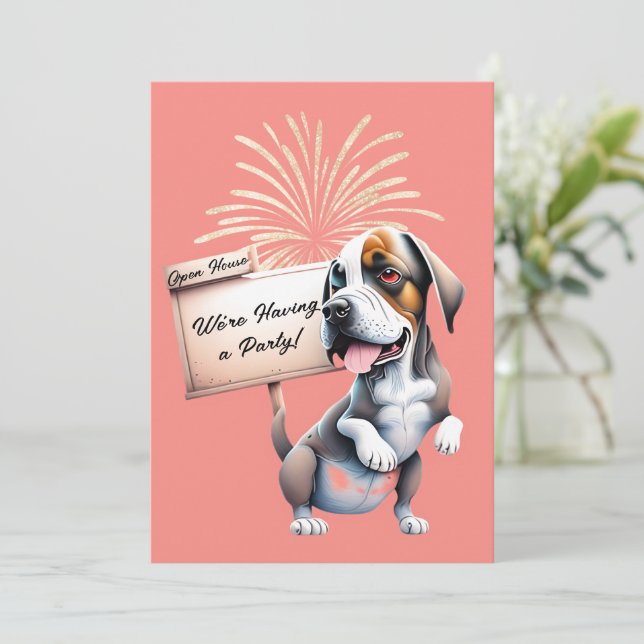 Convite de festa de Ano Novo do Cachorro Engraçado (Em pé/Frente)