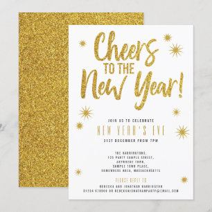 Convite de festa de Ano Novo dourado brilhante bra