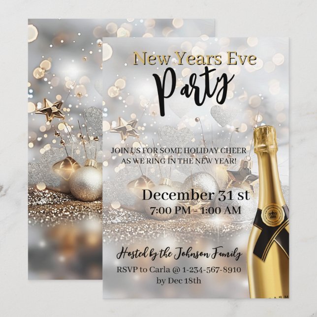 Convite de Festa de Ano Novo Elegante (Frente/Verso)