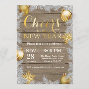 Convite de Festa de Ano Novo em Dourado Rústico