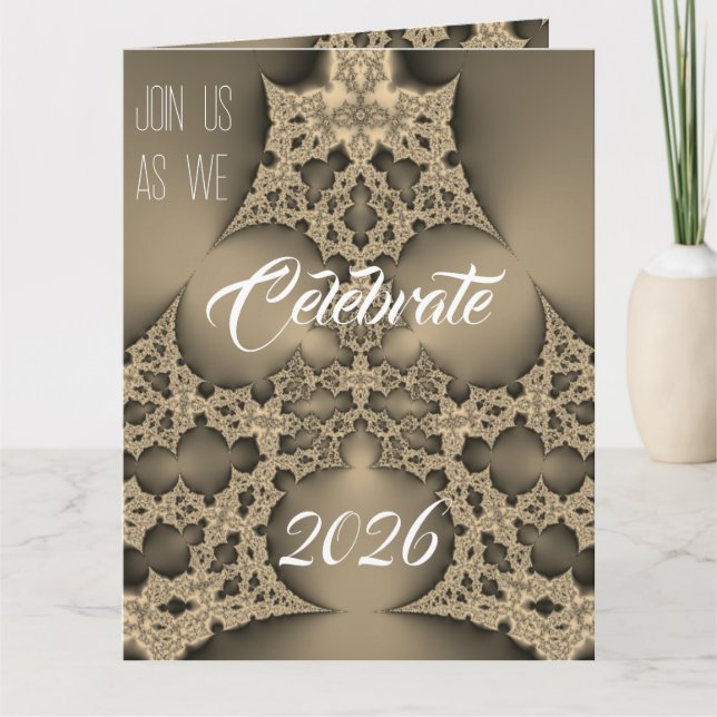 convite de festa de Ano Novo - fractal dourado (Frente)