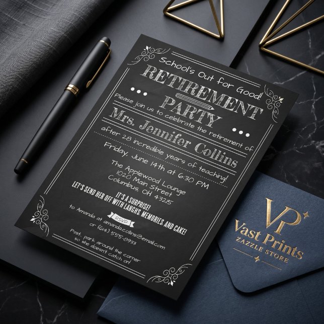 Convite de Festa de Aposentadoria de Professor com (Chalkboard Teacher Retirement Party Invitation
)