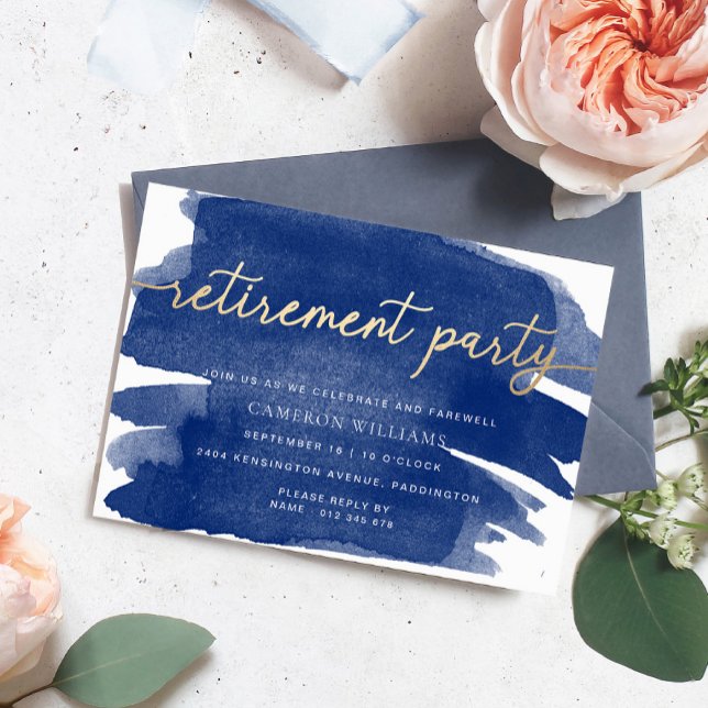 Convite de festa de aposentadoria Navy Watercolour (Criador carregado)
