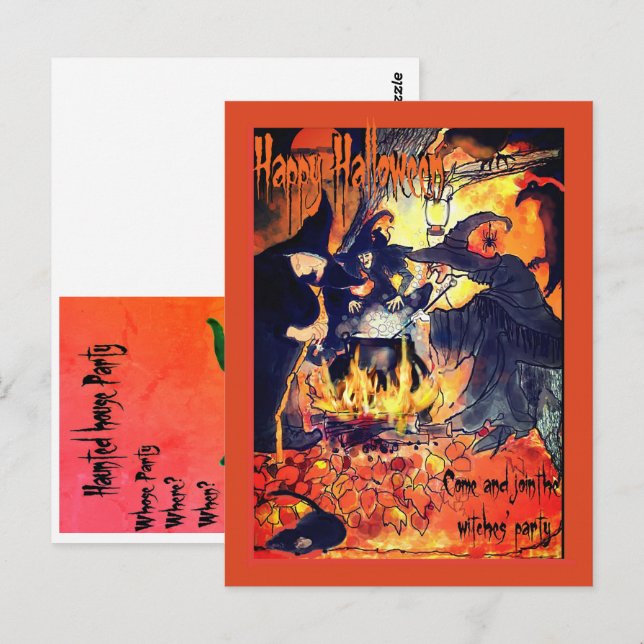 Convite de festa de arte das Três Bruxas de Hallow (Frente/Verso)