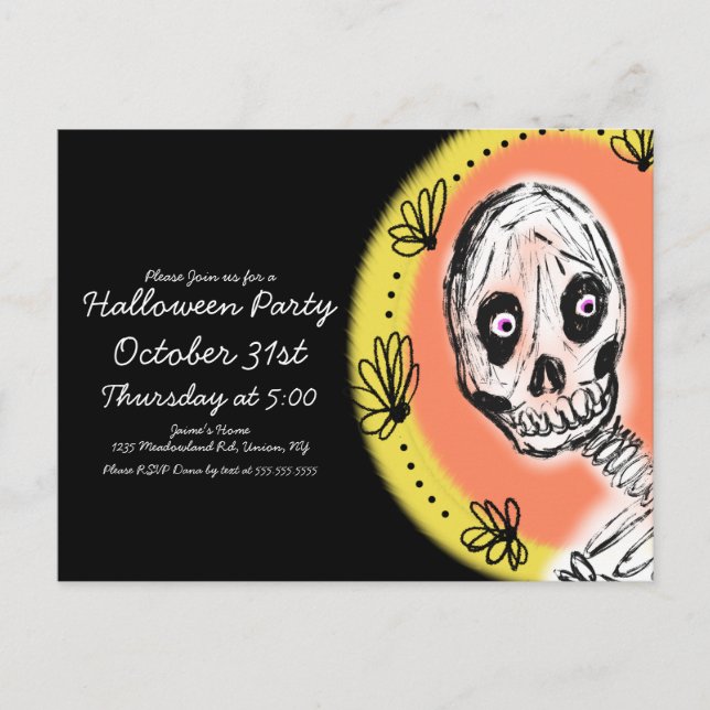 Convite de Festa de Arte de Esqueleto de Halloween (Frente)