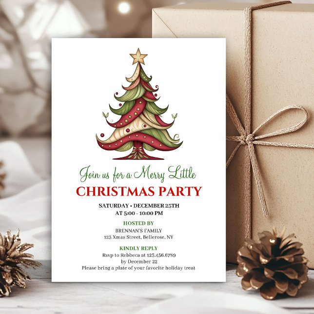 Convite de festa de árvore de Natal caprichosa mod (Modern whimsical Christmas tree party invitation)