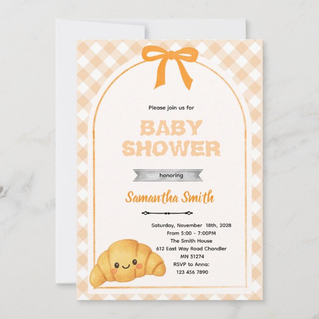 Convite de festa de baby shower de croissant (Frente)