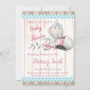 Convite de festa de baby shower de passarinho