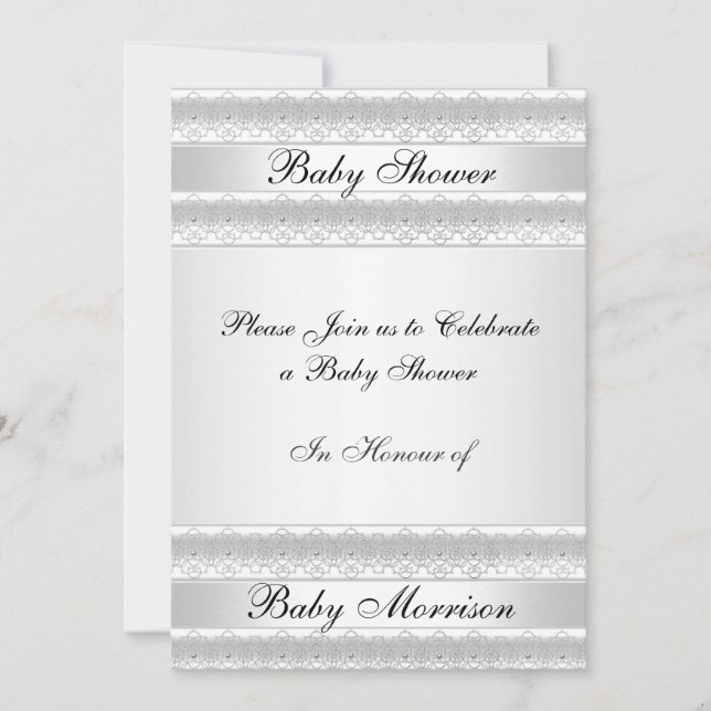 Convite de festa de Baby Shower doce branco (Frente)
