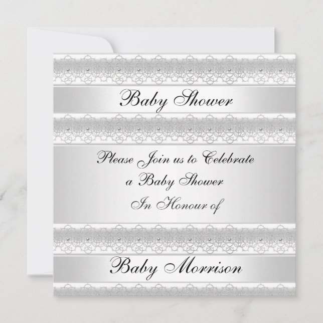 Convite de festa de Baby Shower doce branco (Frente)