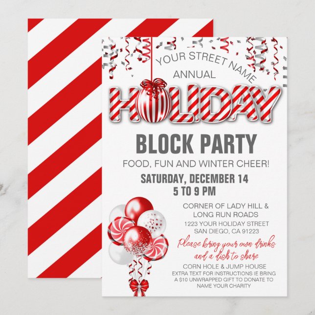 Convite de Festa de Balão de Menta Doce para Qualq (Frente/Verso)