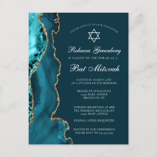 Convite de festa de Bat Mitzvah em ouro e turquesa