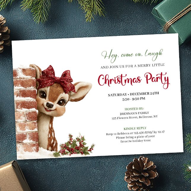 Convite de festa de bebê Rena de desenho animado f (Cute Cartoon Baby Reindeer Funny Watercolor Party Invitation

)