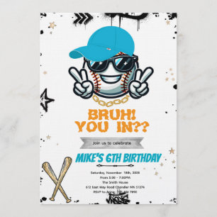 Convite de festa de beisebol adolescente Bruh