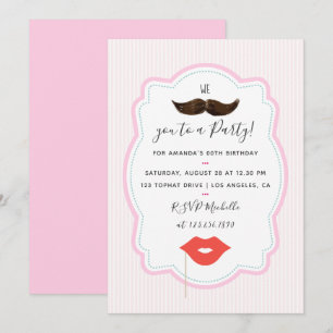 Convite de festa de bigode rosa para meninas