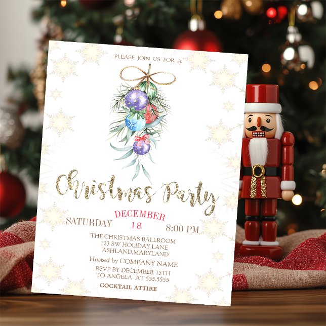 Convite de Festa de Bolas de Natal em Aquarela (Criador carregado)