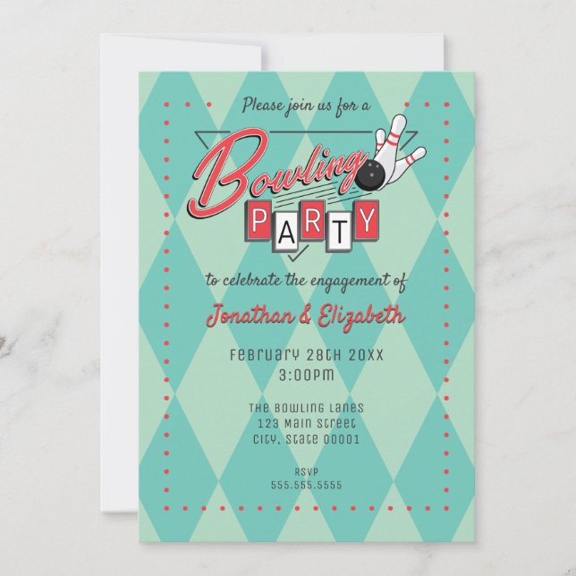 Convite de Festa de Boliche com Logotipo Retro (Frente)