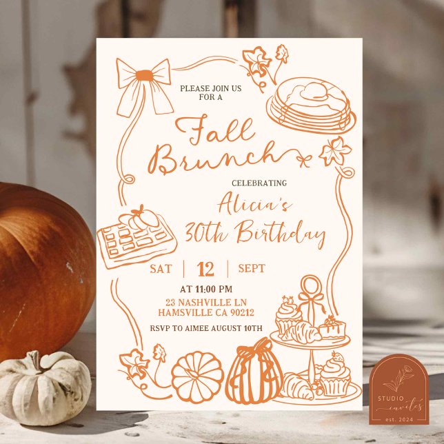 convite de festa de brunch de outono desenhado à m (Criador carregado)
