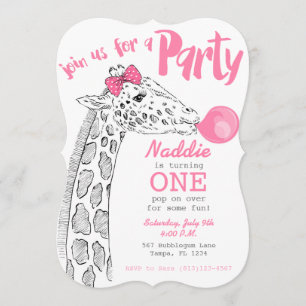 Convite de festa de Bubblegum Rosa e Girafa