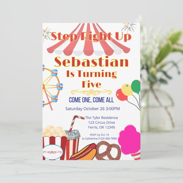 Convite de Festa de Carnaval com Toldo e Lanches (Em pé/Frente)