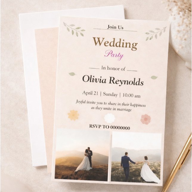 Convite de festa de casamento elegante com foto (Criador carregado)