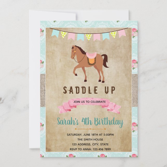 Convite de festa de cavalo western shabby chic (Frente)