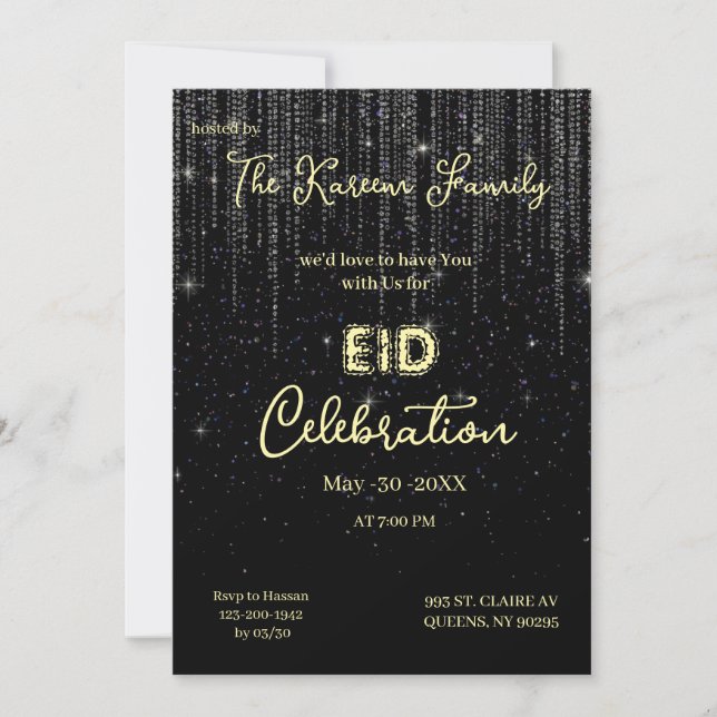 Convite de festa de celebração do Eid elegante pre (Frente)